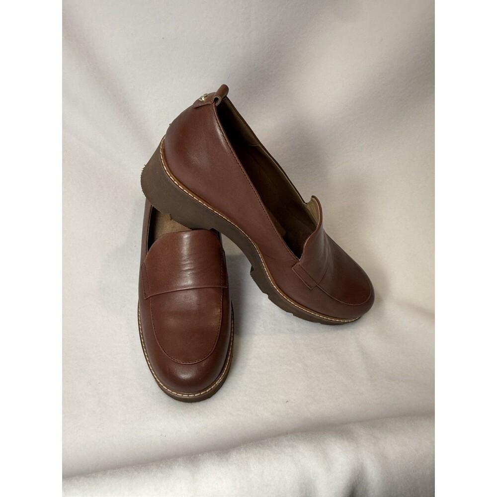 Naturalizer Darry Shoes Womens Size 10.5W Brown Leather Slip On Platform Loafers